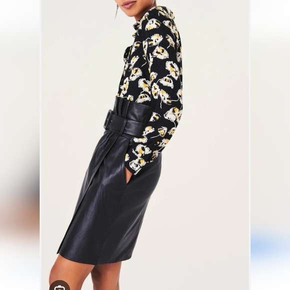 Ba&Sh Una Plisse Pleated Floral Button Up Black w Cream Yellow Flowers XS - Picture 15 of 16